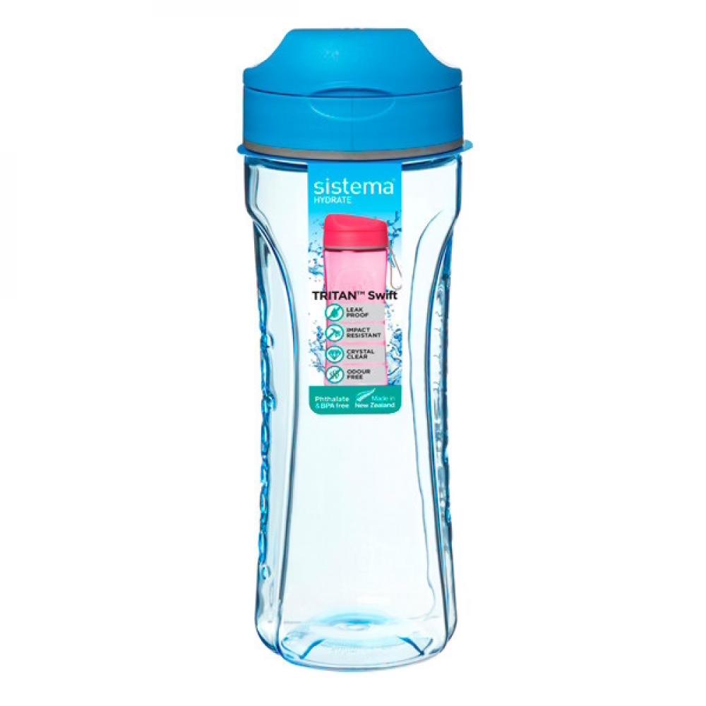 Sistema 600 ml Tritan Swift Water Bottle, Blue water bottle plastic 750ml for kids bpa free non toxic black