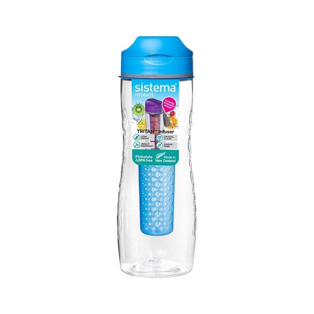 Sistema 800 ml Tritan Infuser Water Bottle, Blue sistema 1l square water bottle blue