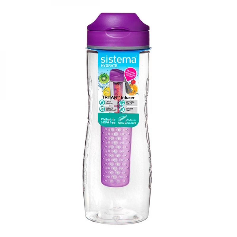 цена Sistema 800 ml Tritan Infuser Water Bottle, Purple