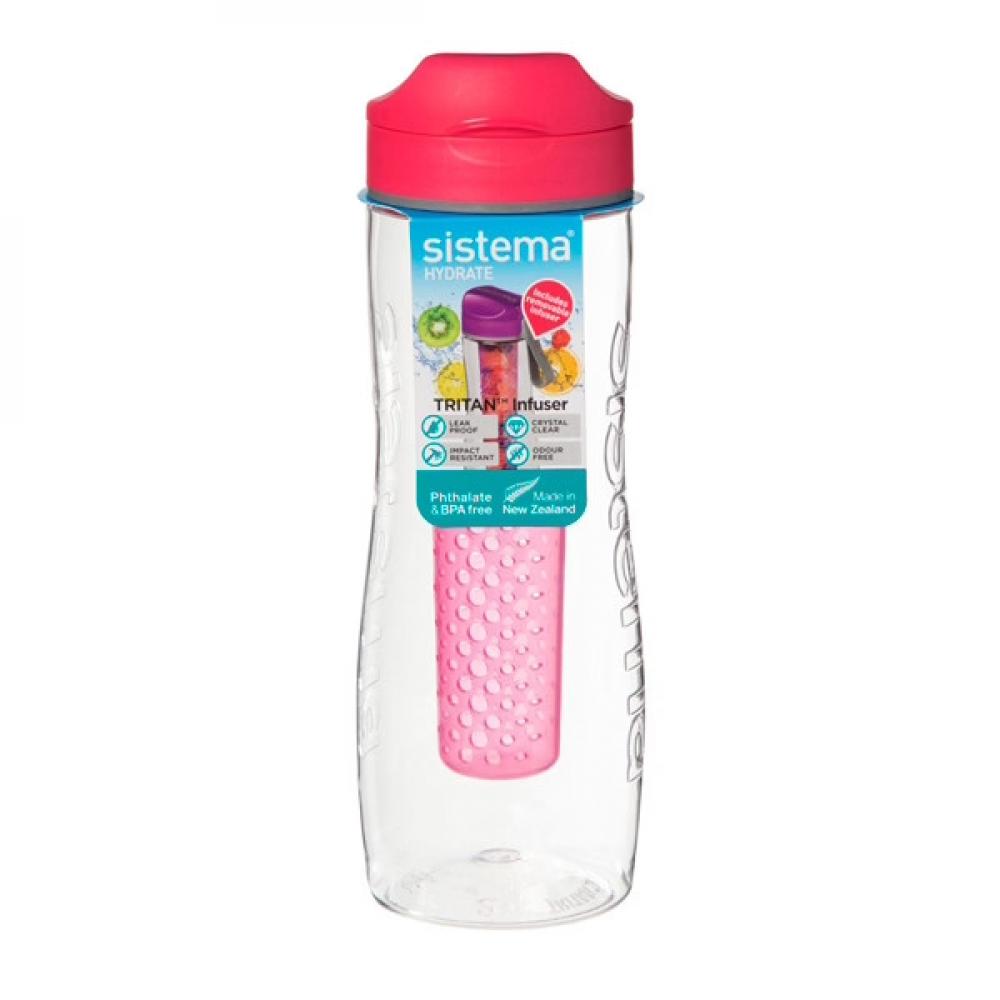 Sistema 800 ml Tritan Infuser Water Bottle, Pink sistema 800 ml tritan infuser water bottle purple