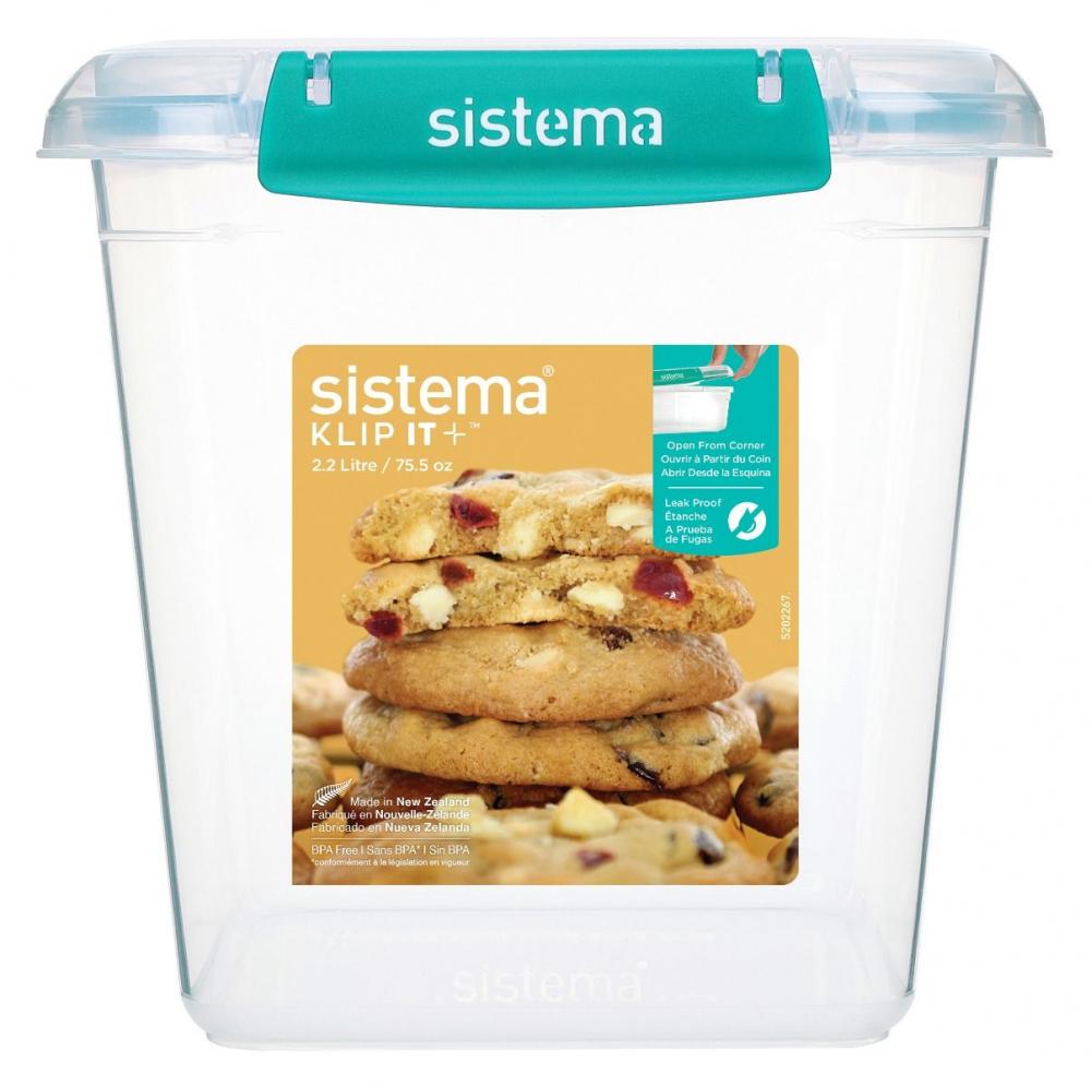 Sistema 2.2 Liter Square Klip It Plus, Minty Teal sistema 3 5 liter lettuce crisper klip it plus