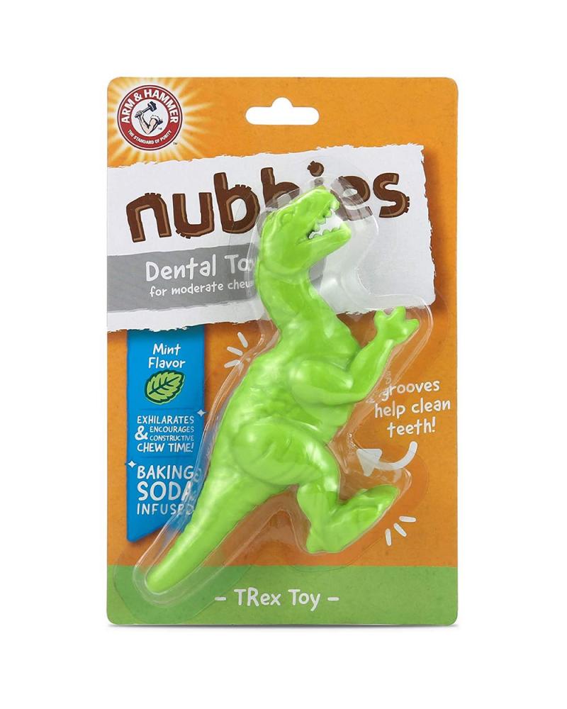 Arm and Hammer Nubbies T-Rex Dental Toy, Mint Flavour, Green arm and hammer pets nubbies orion dog dental toy with baking soda