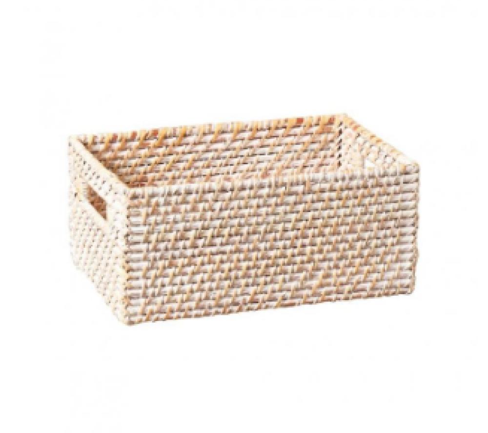 Homesmiths Whitewashed Rattan Storage Bins With Handles Small homesmiths storage basket natural with liner “ l20 x w20 x h10 cm