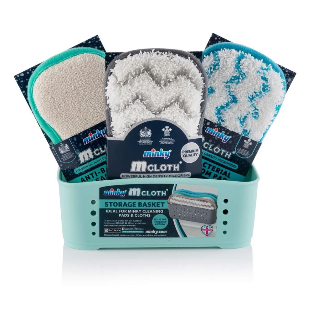 Minky M Cloth Storage Basket Set with 3 Pads Green (Anti-Bacterial Cleaning, Anti Bacterial Kitchen Pad Anti-Bacterial Bathroom Pad) minky m cloth storage basket set with 3 pads grey anti bacterial cleaning anti bacterial kitchen pad anti bacterial bathroom pad