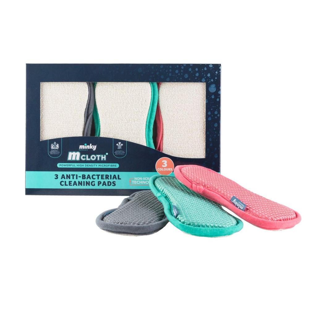 Minky M Cloth Anti-Bacterial Cleaning Pad Pack of 3 minky m cloth triple action antibacterial cleaning pad teal
