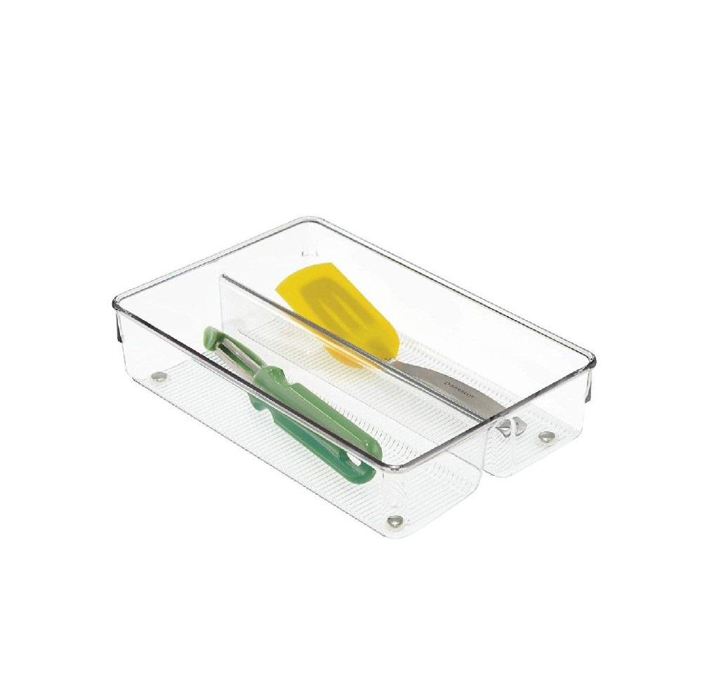 inter design crisp deep drawer bin with t handle clear matte white Idesign Linus Cutlery Tray For Silverware, Compact Kitchen Accessories For Storage And Organising Cutlery, Made Of Durable Plastic, Clear, Small