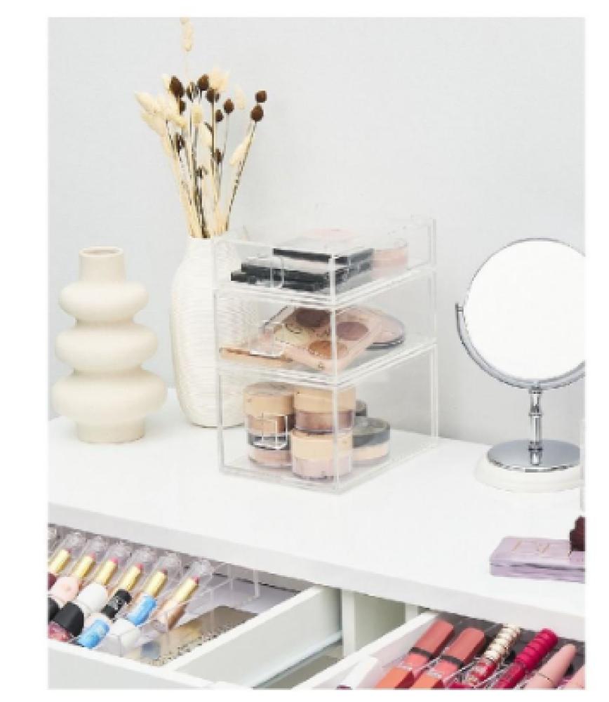 HS Vanity Stackable Acrylic Medium Drawer Set of 2 Clear makeup brush holder makeup organizer drawers metal crystal cosmetic storage box jewelry container