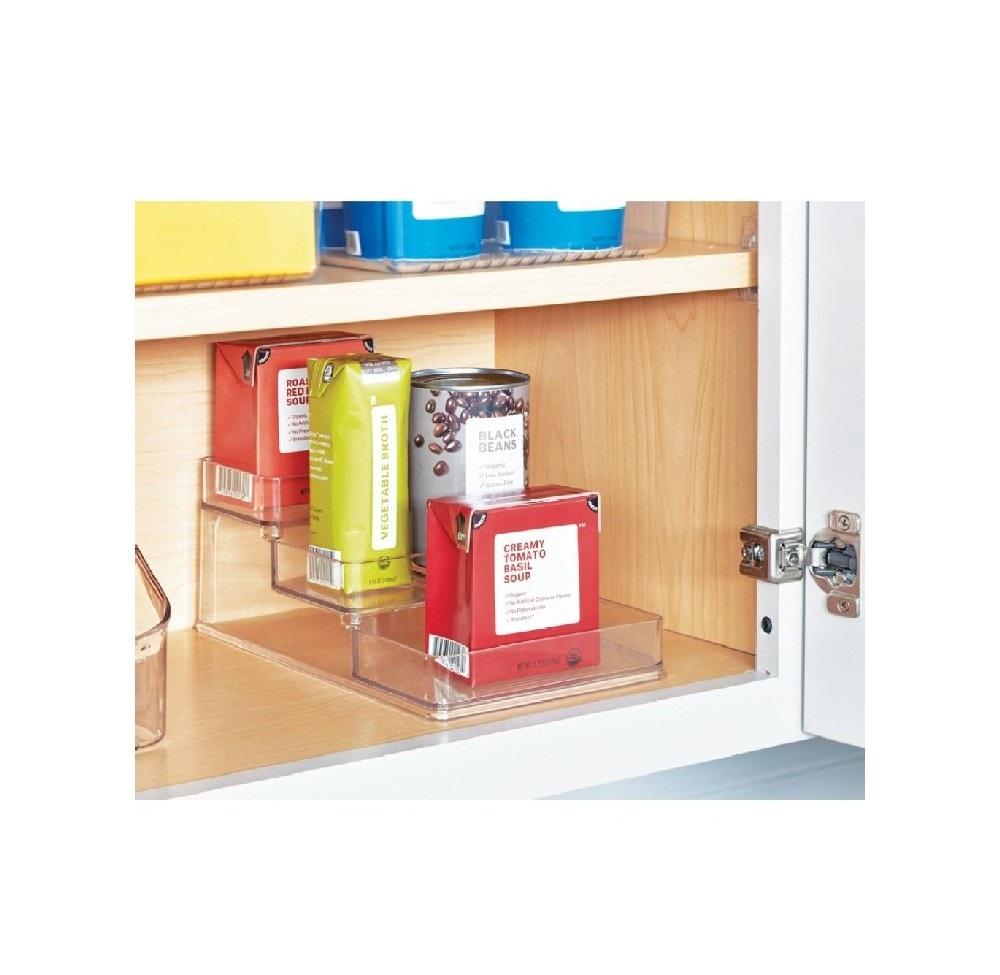 iDesign Linus Herb Rack, Cupboard Spice Rack Ideal for Jars and Cans, Plastic, Clear, Medium inter design crisp tiered spice rack clear