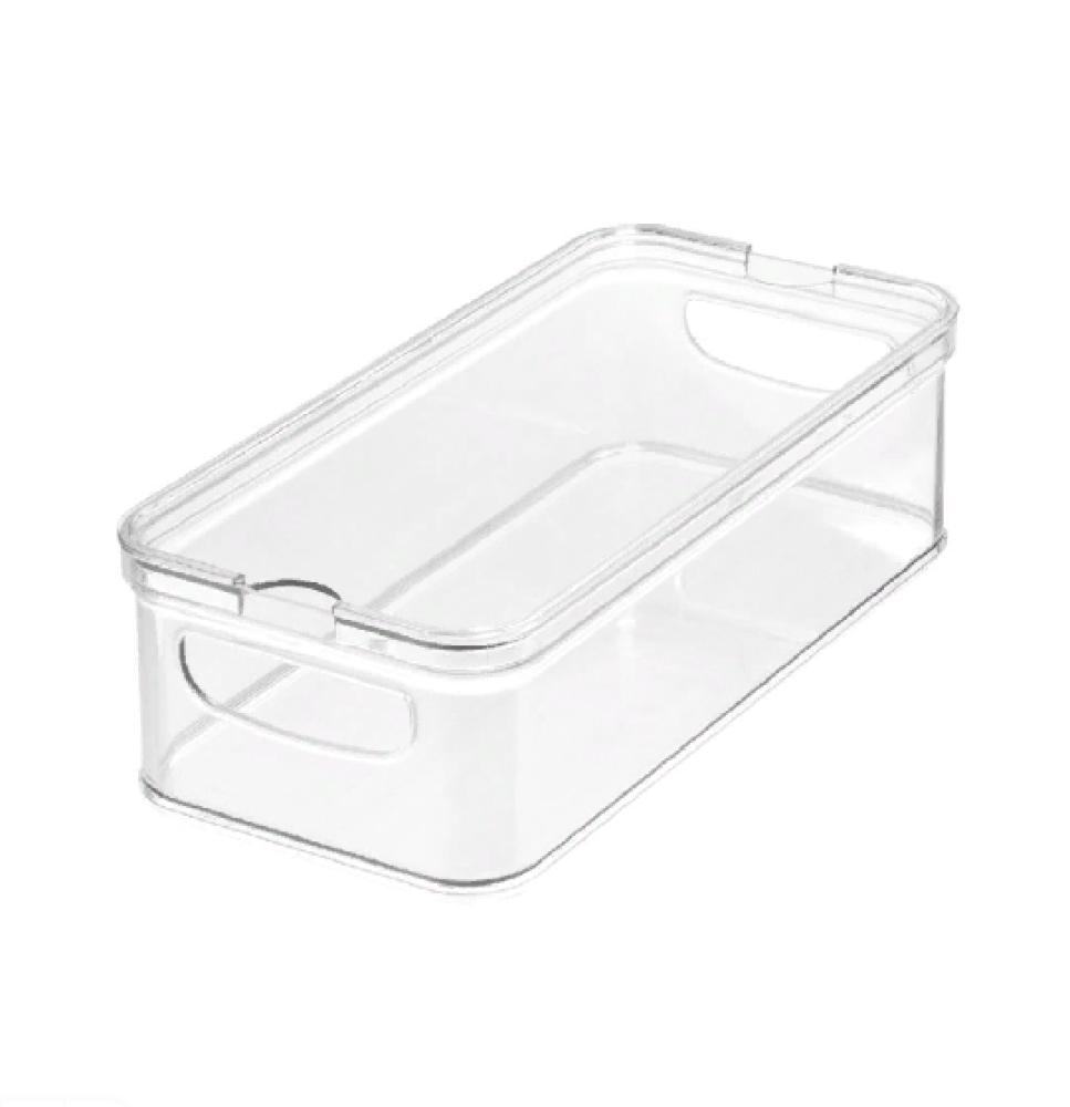 iDesign Crisp Stackable Refrigerator and Pantry Bin with Sliding Tray, Clear, ID71380ES the home edit large divided fridge bin