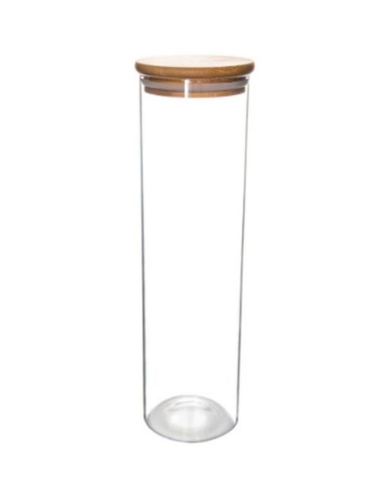 Little Storage Co Tall Bamboo and Glass Storage Jar 1.25L tala 1 2 liter glass jar with bamboo clip top lid stainless steel clips