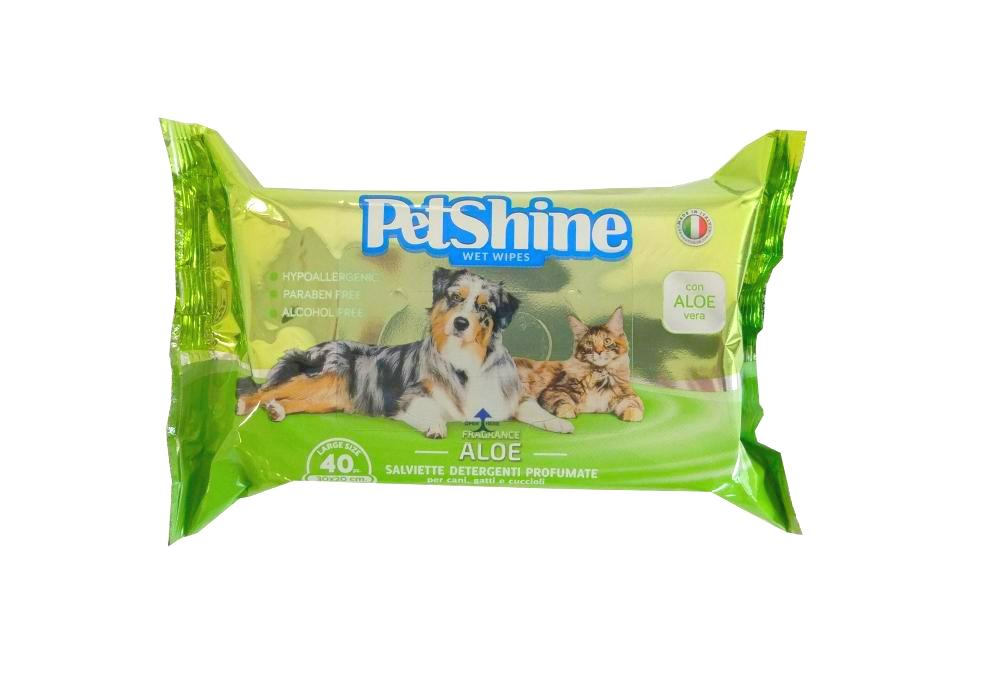 PetShine Wet Wipes Aloe 40Pcs beaphar cosmetic bio shiny coat dog shampoo aloe vera macadamia 200ml