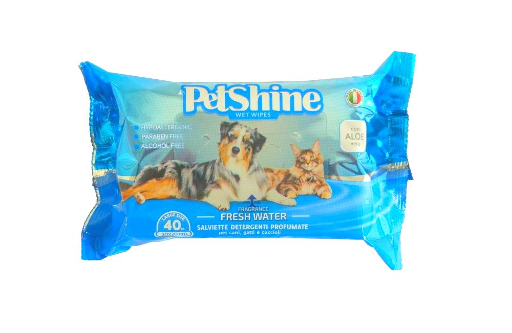 PetShine Wet Wipes Fresh Water 40Pcs vietdai pet wipes with aloe vera hypoallergenic and gentle 20 x 20 cm 80 pcs