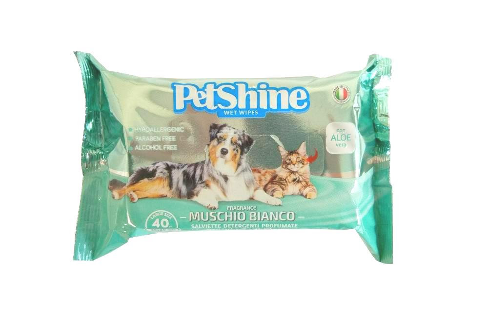 PetShine Wet Wipes White Musk 40Pcs vietdai pet wipes with aloe vera hypoallergenic and gentle 20 x 20 cm 80 pcs
