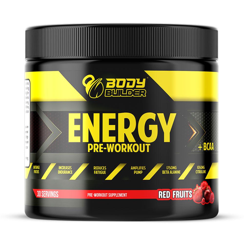 Body Builder Energy Pre workout Plus BCAA, Red Fruit, 30 workout rope wall ceiling mount bracket hook for suspension straps body weight strength training systems yoga swings hammocks