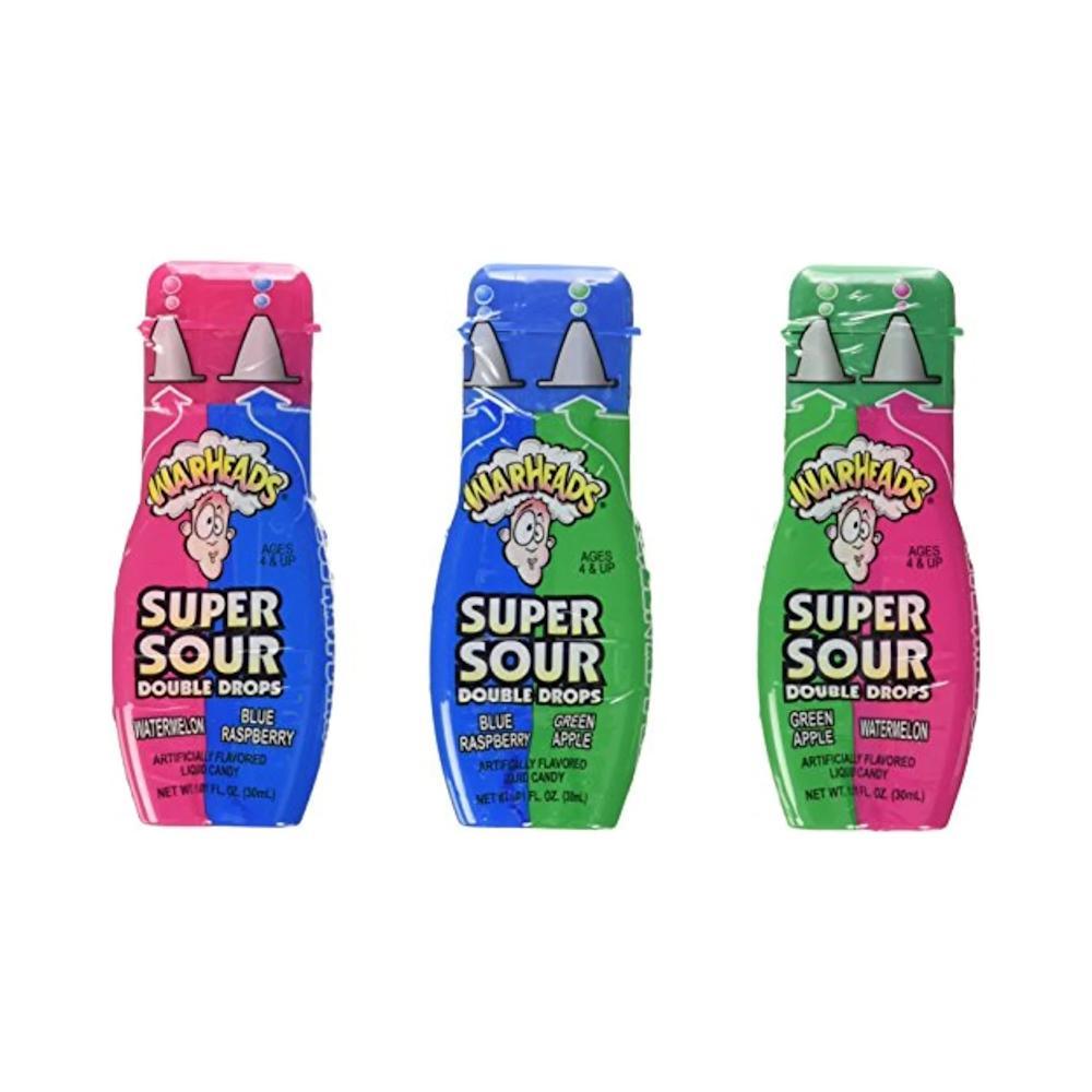 газированный напиток warheads sour blue raspberry soda 355 мл Warheads Super Sour Double Drops, 1.0 fl. oz.