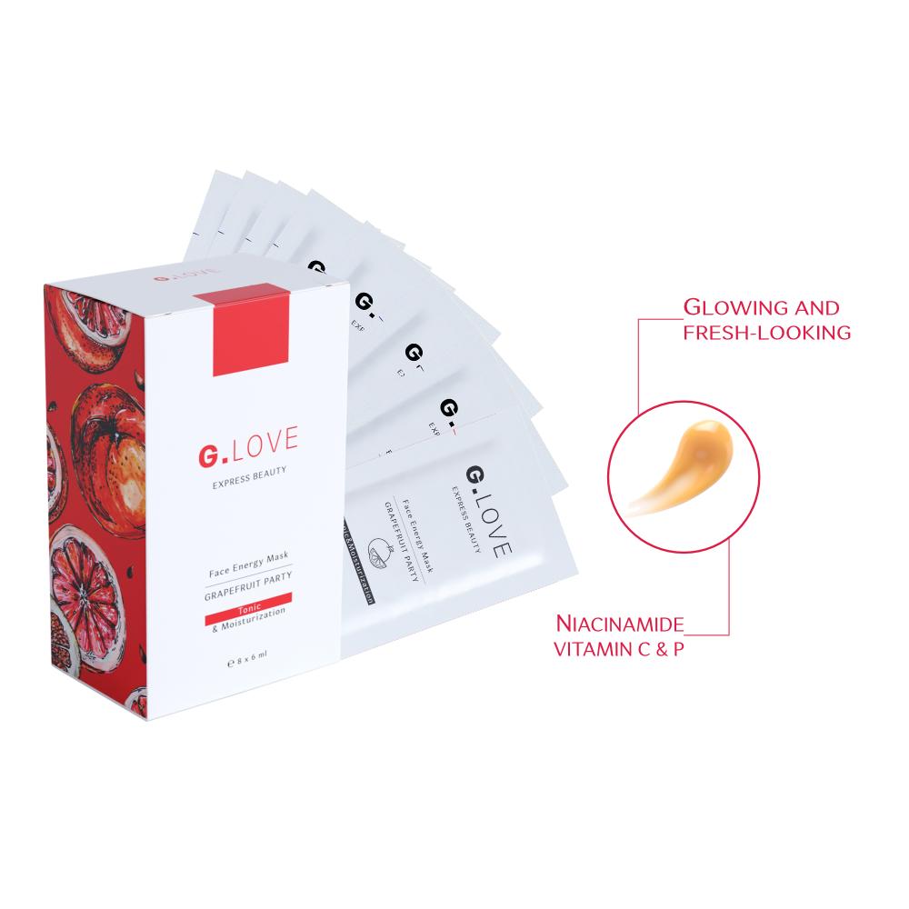 8 pcs set Face Energy Mask GRAPEFRUIT PARTY with Niacinamide 2% terahertz chip quantum chip to speed up the flow and velocity of microcirculation and open up microcirculation obstacles