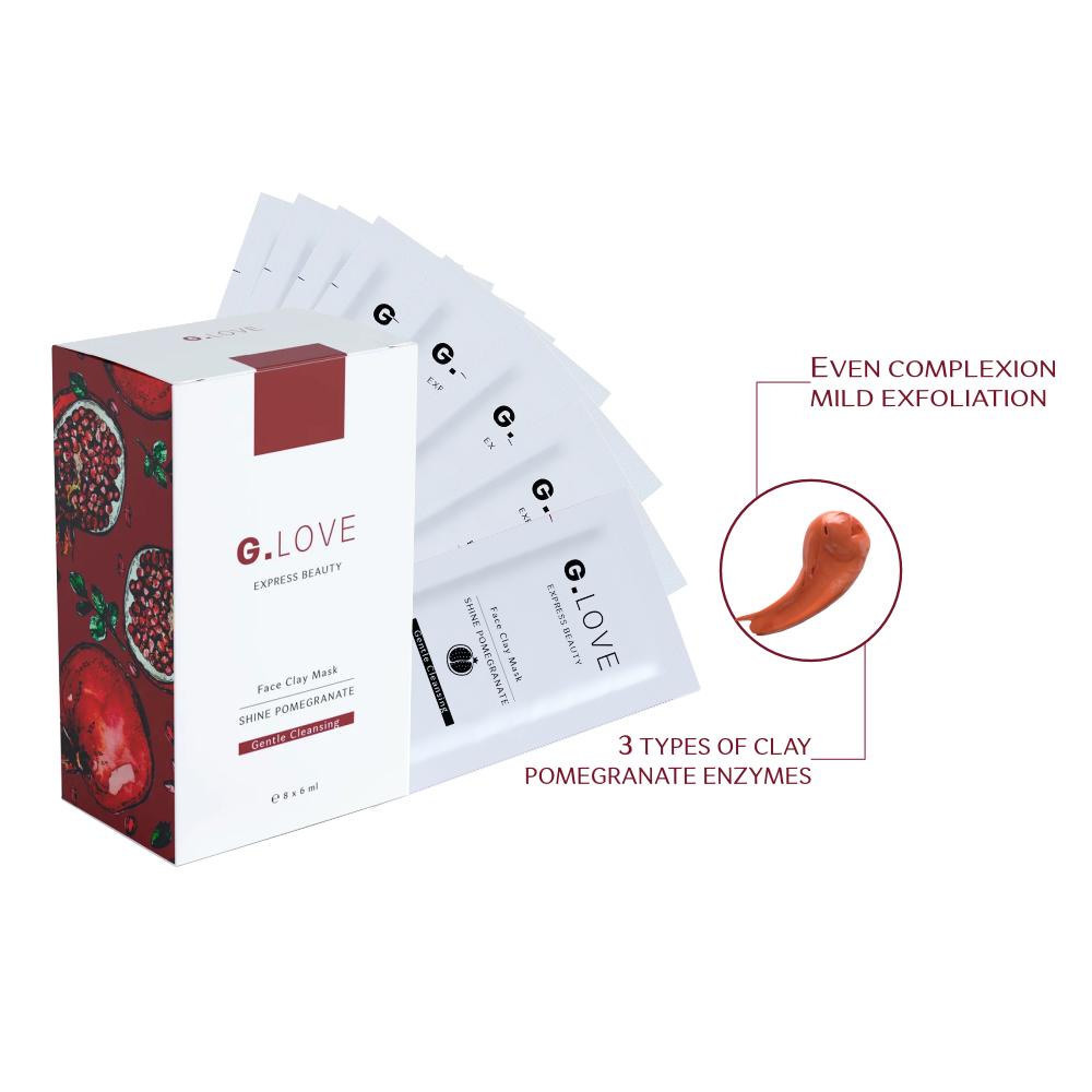 8 pcs set Face Clay Mask SHINE POMEGRANATE with Red and Pink Clays набор klapp skin care science mask lab caviar balance mask 1 шт