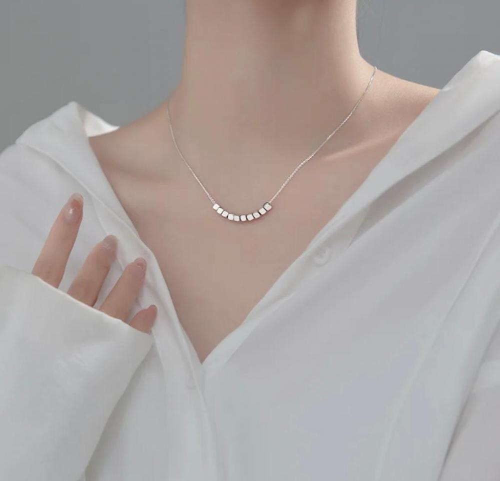 Luxury Bee Dainty Ten Square Beaded Silver Sterling 925 Minimalist Necklace Silver Color luxury bee citic double layer chain silver sterling 925 minimalist necklace golden color