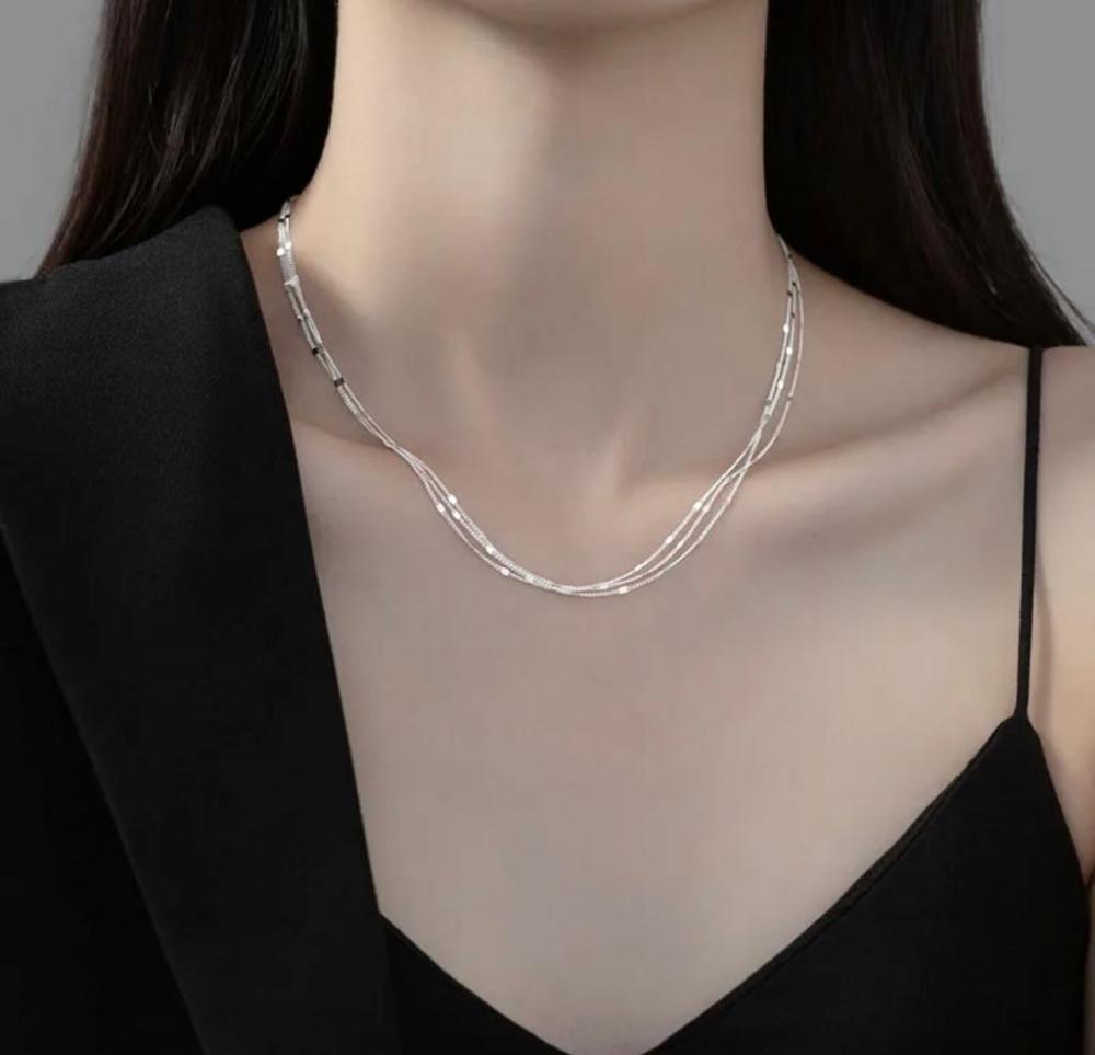 Luxury Bee Disc Chain Three Layer Silver Sterling 925 Minimalist Necklace luxury bee citic double layer chain silver sterling 925 minimalist necklace golden color