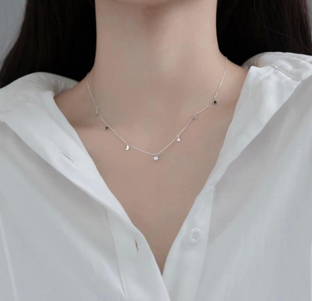 Luxury Bee Moon Star Pendant Collares Silver Sterling 925 Minimalist Necklace luxury bee hearter silver sterling 925 minimalist necklace silver color
