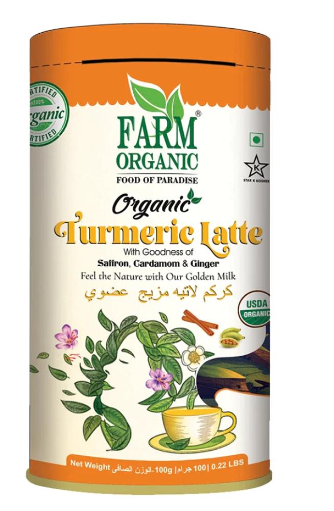 Farm Organic Turmeric Latte Mix 100 g moniz dantiel w milk blood heat