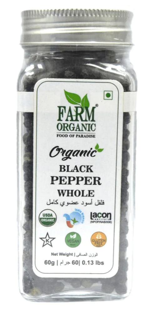 Farm Organic Black Pepper Whole 60 g farm organic buckwheat whole 500 g