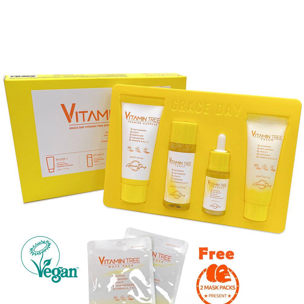 Graceday Vitamin Kit FOAM 30ml TONER 30ml CREAM 20ml AMPOULE 10ml the body shop vitamin c skin boost instant smoother 30ml