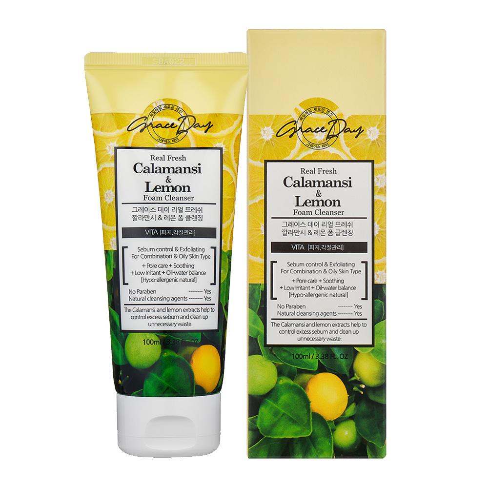 Graceday Real Fresh Calamansi Lemon Foam Cleanser 100ml chamomile handmade soap natural extract gently clean blackhead pore pachulosis oily skin acne pimples antioxidant repair bath