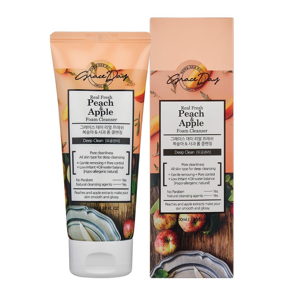 Graceday Real Fresh Peach Apple Foam Cleanser 100ml collagen infused deep cleansing facial foam 140ml purifying and refreshing perfect for all skin types