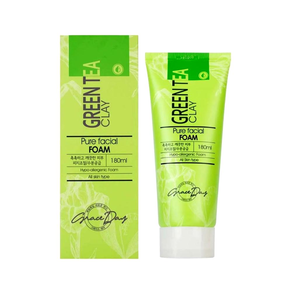 Graceday Green Tea Clay Fresh Facial Foam 180ml 40g green tea tree purifying clay mask stick anti acne deep cleansing pores dirt moisturizing hydrating whitening care face
