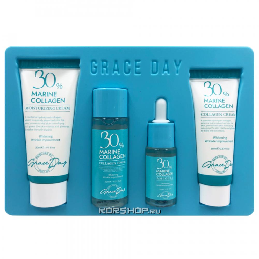 Graceday Collaen 30% Kit FOAM 30ml TONER 30ml CREAM 20ml AMPOULE 10ml антивозрастной крем для лица lookswell anti aging face lifting cream with collagen and hyaluronic acid 30 мл