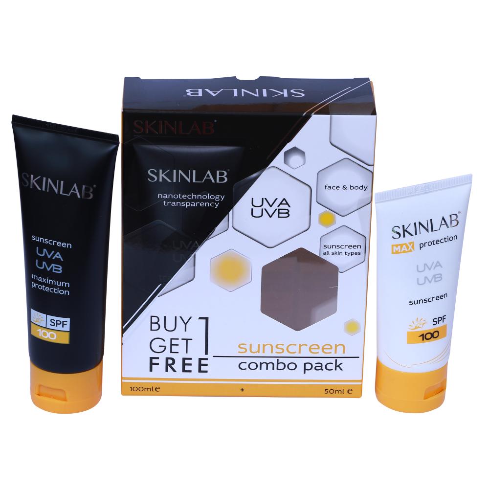 SKINLAB SPF 100 Sunscreen Combo Pack, 100 ml and 50ml eucerin face sunscreen oil control gel cream dry touch high uvauvb protection spf 50 light texture sun protection suitable under make up for ble