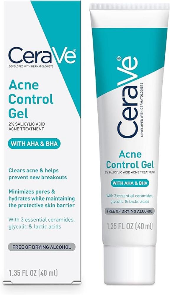 CeraVe Salicylic Acid Acne Treatment with Glycolic Acid and Lactic Acid AHABHA Acne Gel for Face 40ml