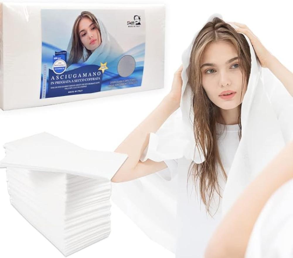 Swift Disposable Luxury Towels (100 count) Air laid Nonwoven Disposable Towel for Salon Hair Drying Towels for Women Salon Towels Bleach Safe White towel racks for bathroom swivel self adhesive towel rack wall mounted 4 bar bathroom towel hanger for small rolled towels hand towels black