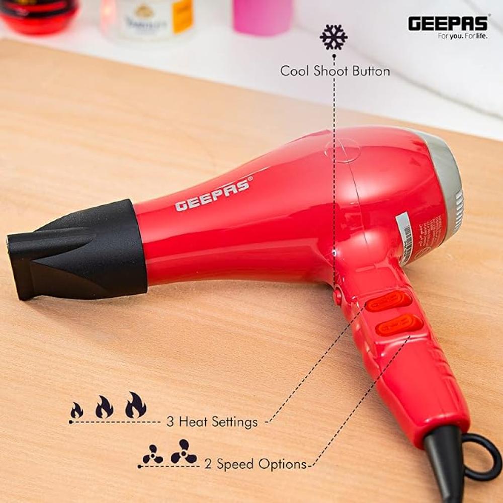 Geepas Hair Dryer 3 Heat Setting Function 1500W MODEL-GH8078 800w hair dryer mini blow dryer home hairdryer blue light negative ion electric blow drier quick dry hot cold wind hair dryers