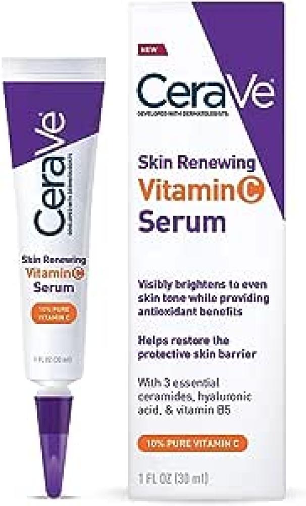CeraVe Vitamin C Serum with Hyaluronic Acid (1fl.oz) cerave facial cleanser hydrating for normal to dry skin hyaluronic acid and ceramides fragrance free 16 fl oz 473 ml