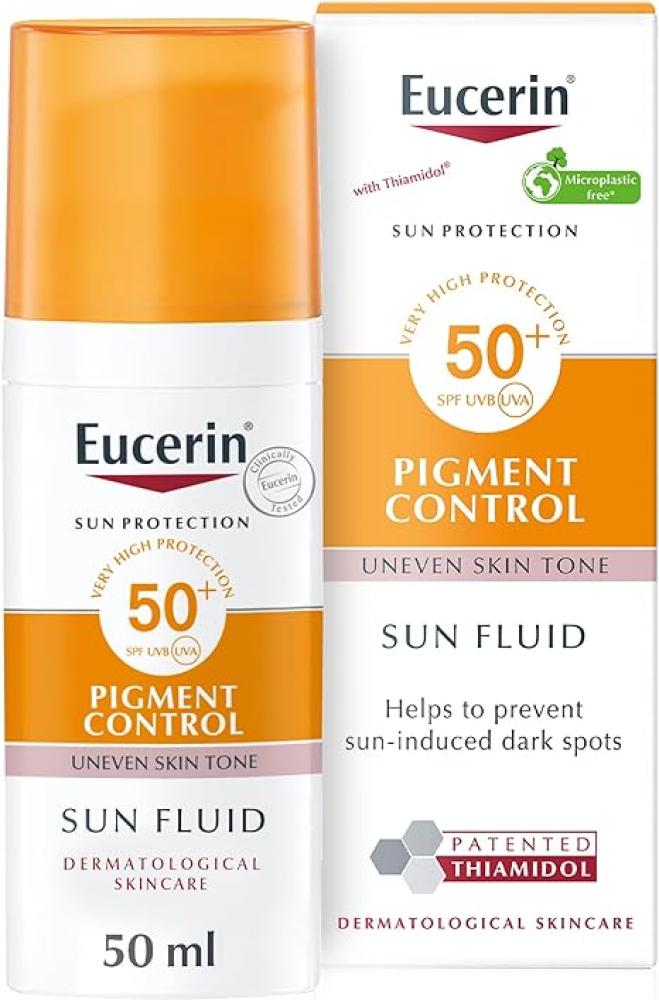 Eucerin Face Sunscreen Even Pigment Perfector Pigment Control Sun Fluid with Thiamidol, High UVAUVB Protection, SPF50+, Reduces Pigment Spots for Unev eucerin self tanners and sun skin care sun fluid spf 50 photoaging control 50 ml