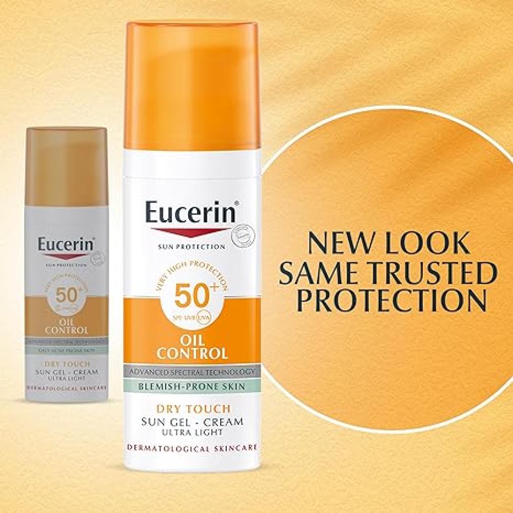 Eucerin Face Sunscreen Oil Control Gel-Cream Dry Touch, High UVAUVB Protection, SPF 50+, Light Texture Sun Protection, Suitable Under Make-Up, for Ble eucerin face sunscreen gel cream spf 50 oil control blemish prone skin dry touch high uva uvb protection 1 69 fl oz 50 ml