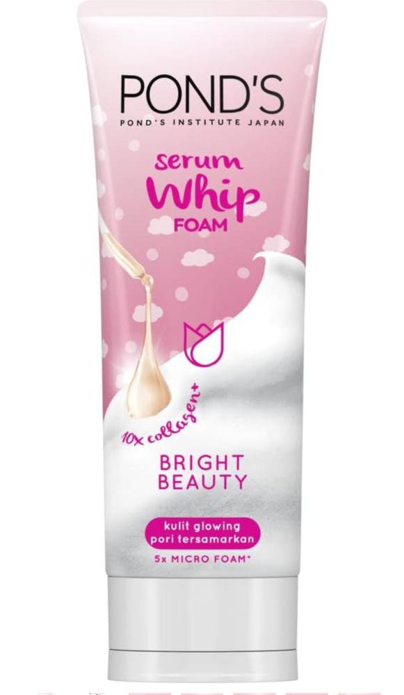 PONDS Serum Whip Facial Foam for nourished, bright skin, Bright Beauty, Infused with Collagen Serum, Vitamin B3 French Rose Extract, 100g