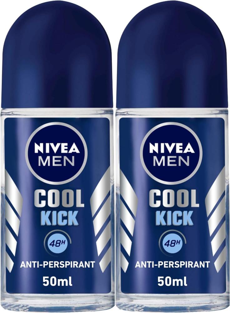 NIVEA MEN Deodorant Roll-on for Men, 48h Protection, Cool Kick Fresh Scent, 2x50ml nivea shower gel cool kick 24 h fresh effect 250 ml