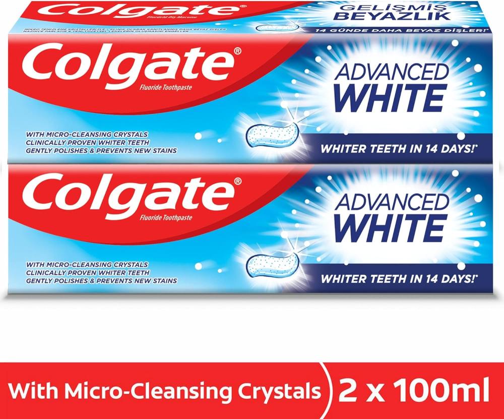 Colgate Advanced White Toothpaste - 2 x 100 ml 60ml mint mousse foam toothpaste teeth whitening stain removal care breathing teeth mouth toothpaste freshener cleaning x8f6