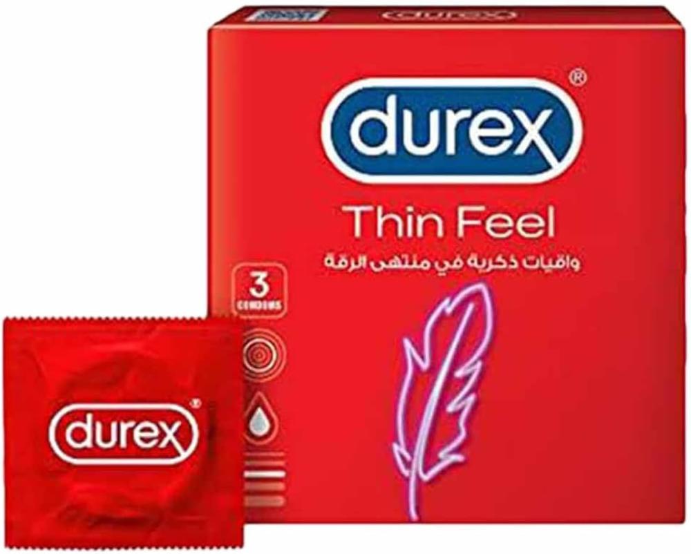 Durex Thin Feel Lubricated Condoms for Men, Pack of 3 durex condoms skin on feeling real feel 3 pcs