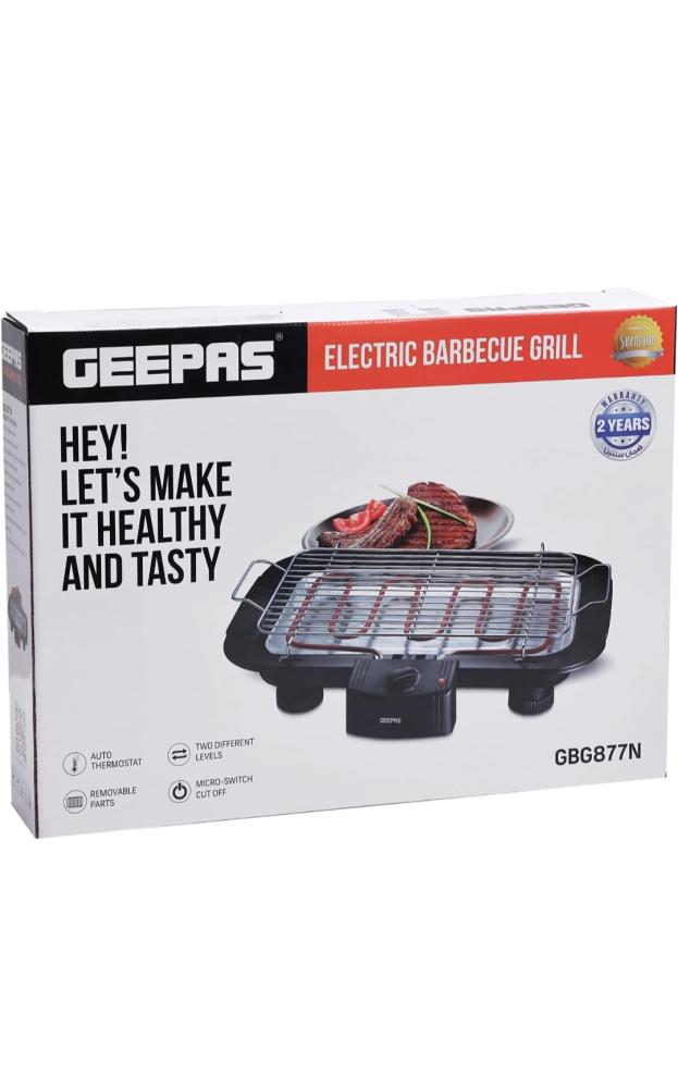 цена Geepas GBG877 Electric Barbecue Grill 2000W - Table Grill, Auto-Thermostat Control with Overheat Protection - Space Saving, Detachable Heating Element