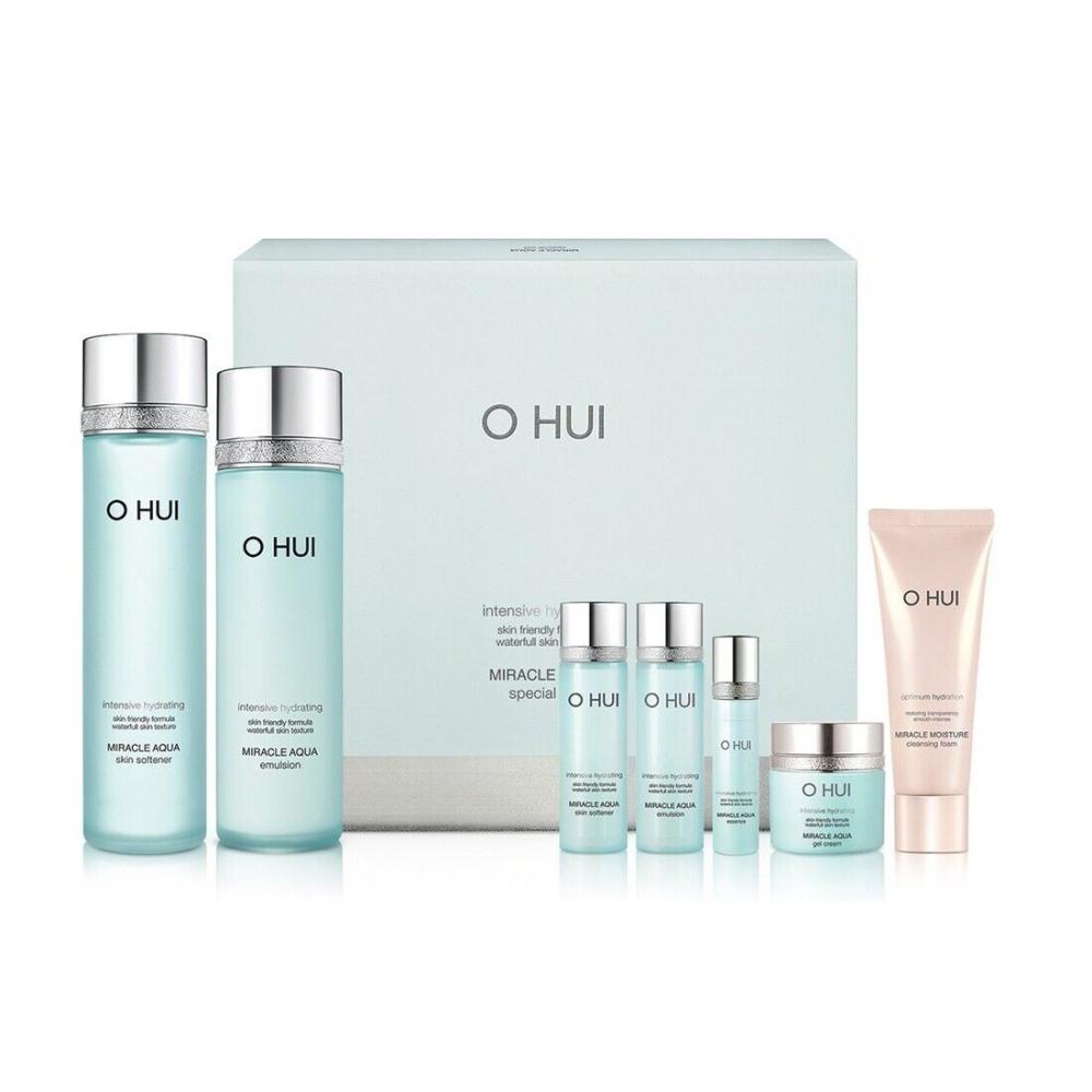 OHUI Miracle Aqua intensive hydrating special set 2pcs anti wrinkle face serum hyaluronic acid essence face cream shrink pores anti acne oil control lifting cream for face care
