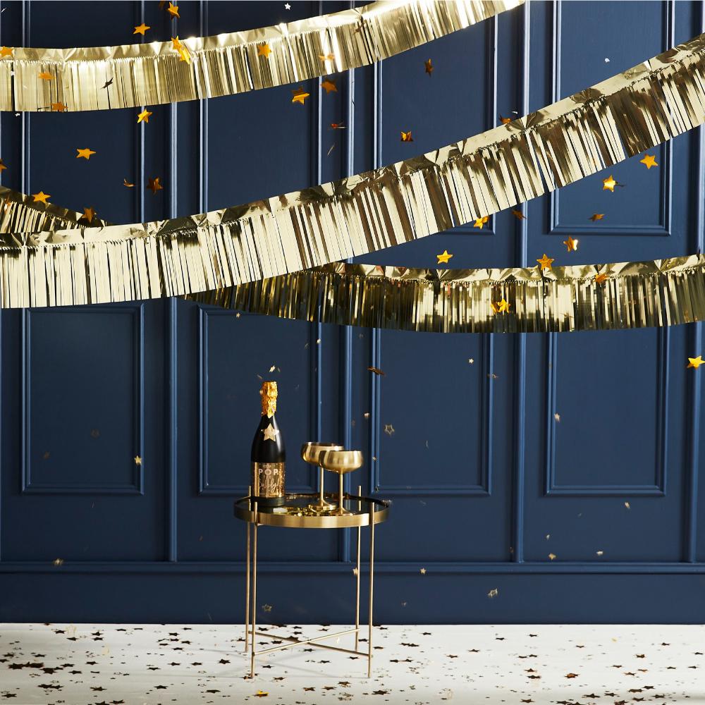 Pop The Bubbly Fringe Foil Garland - Gold hall l the party