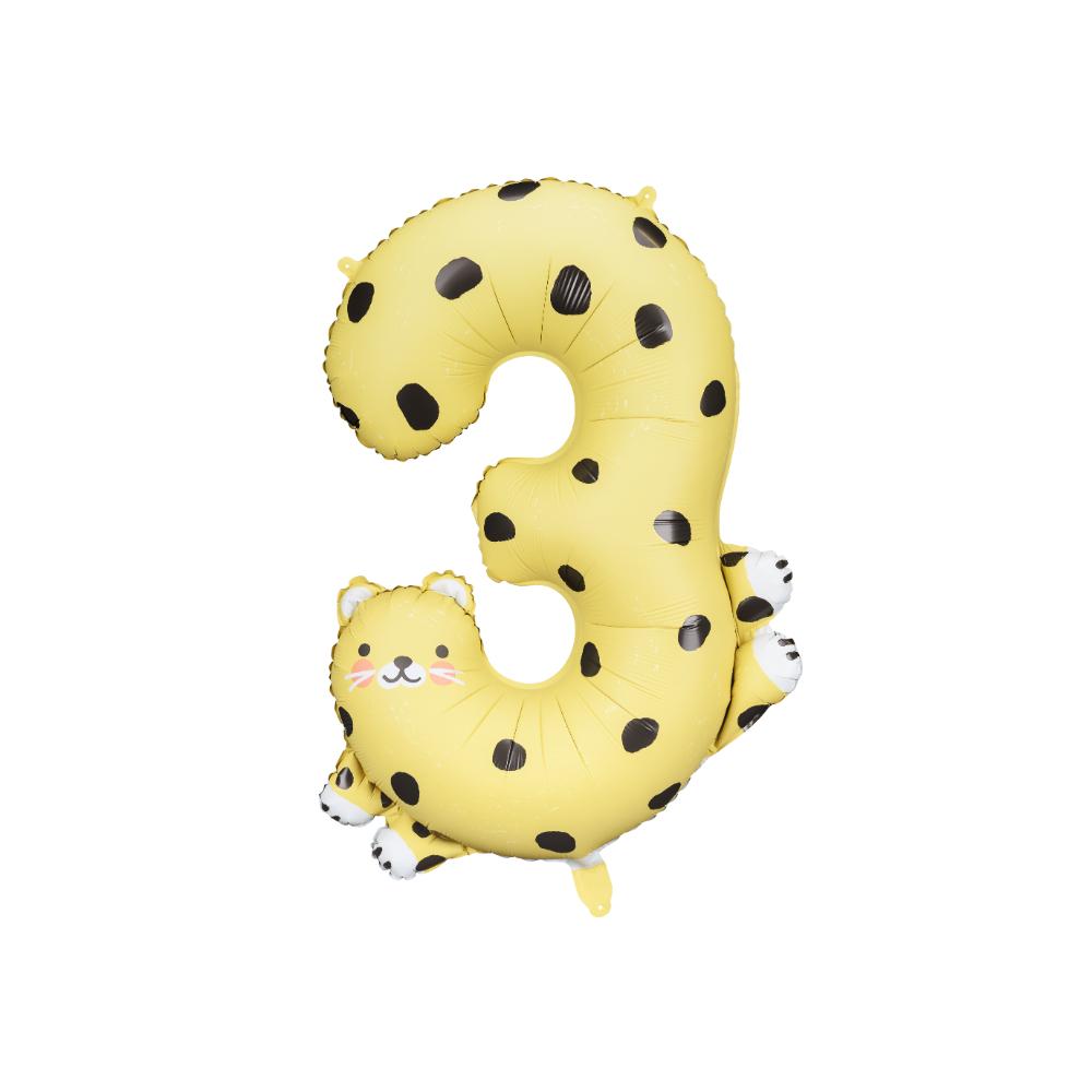 Foil Balloon Number 3 - Cheetah - Yellow