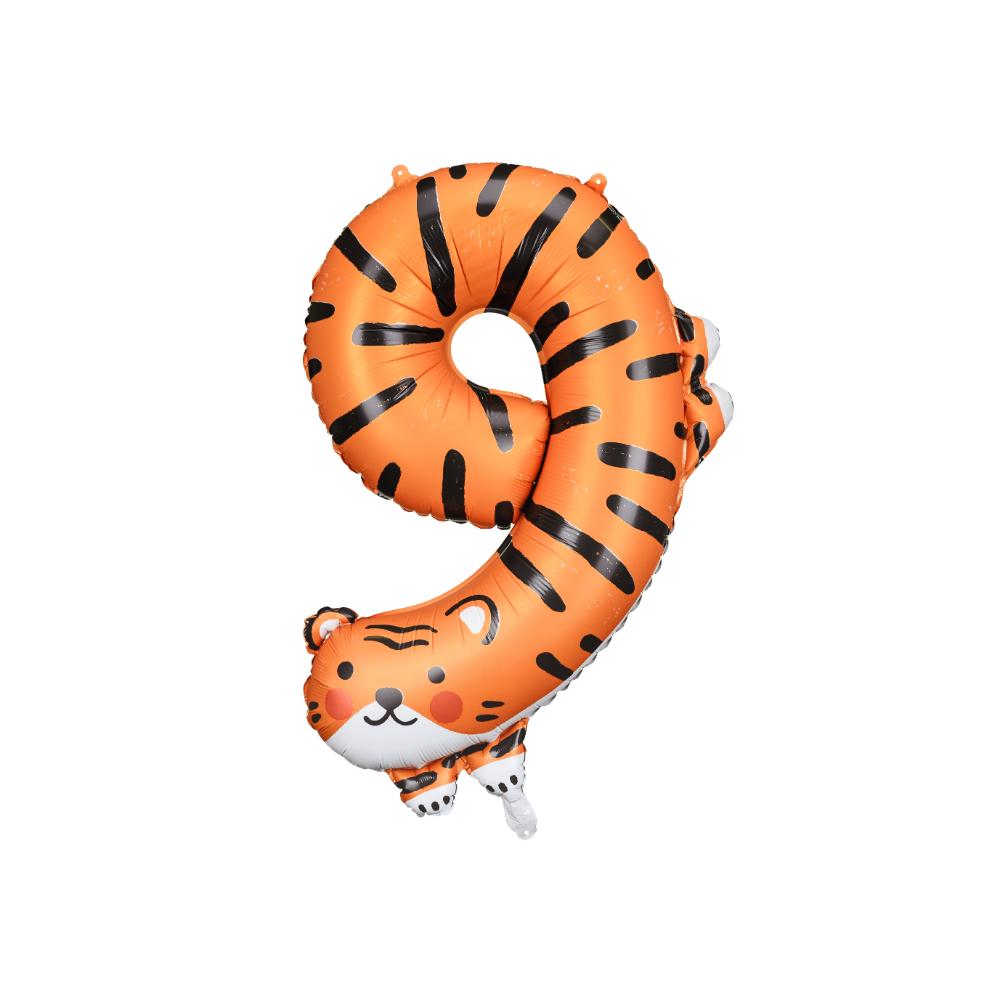 Foil Balloon Number 9 - Tiger - Orange