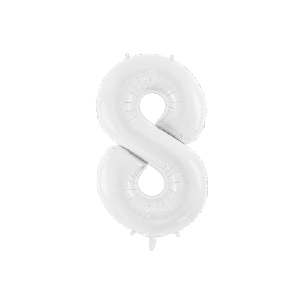 Foil Balloon Number 8 - White happy birthday foil balloon pink