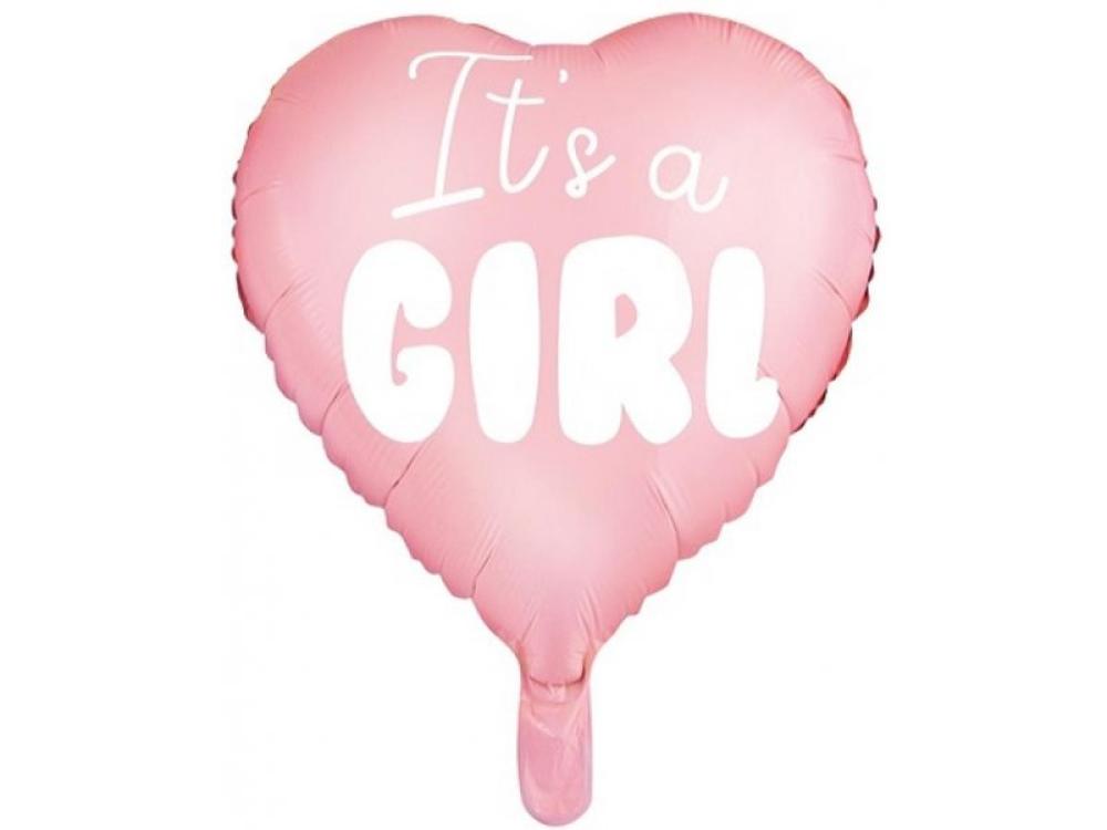 Its A Girl Heart Shaped Foil Balloon - Pink foil balloon soccer ball blackwhite