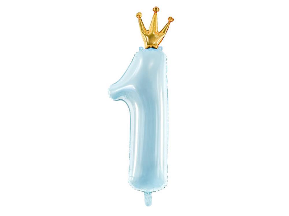 Foil Balloon Number 1 with Gold Crown - Blue